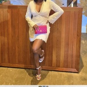 Ba&sh White Lace Long Sleeve Mini Dress